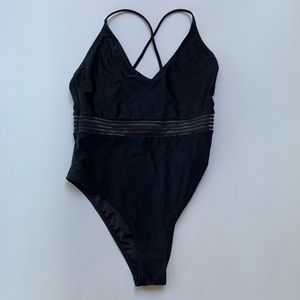 Black mesh one piece swim suit